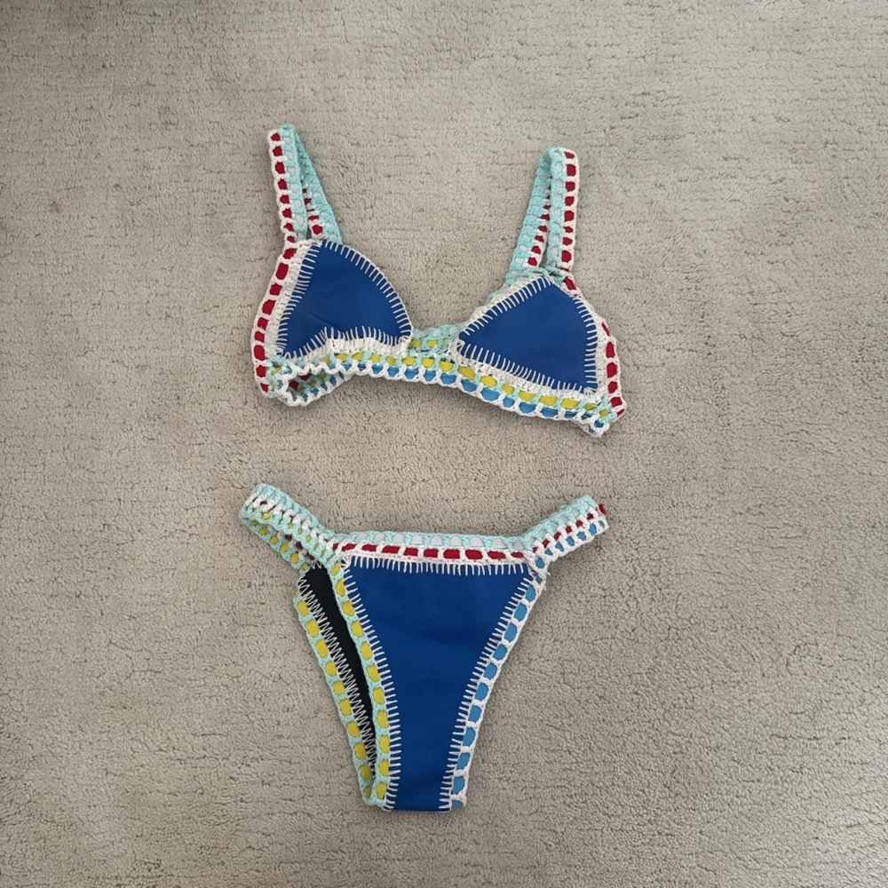Kids Swim Blue Bikini with Colorful Trim